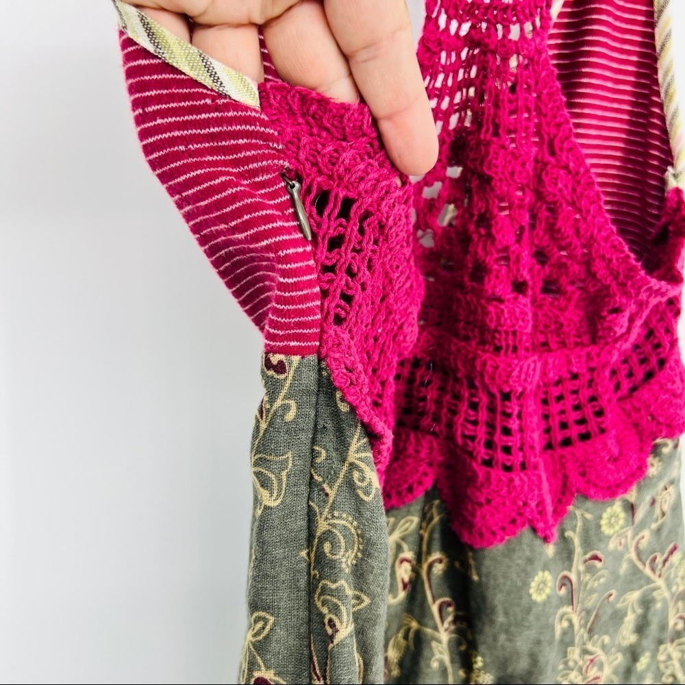 Free People Heartland Paisley Mixed Media Crochet Dress - XS - Burgundy & Olive - Picture 10 of 16